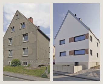 Vorher-Nachher Bild von einem EFH KfW Effizienzhaus 70 - Büro Weick Detmold